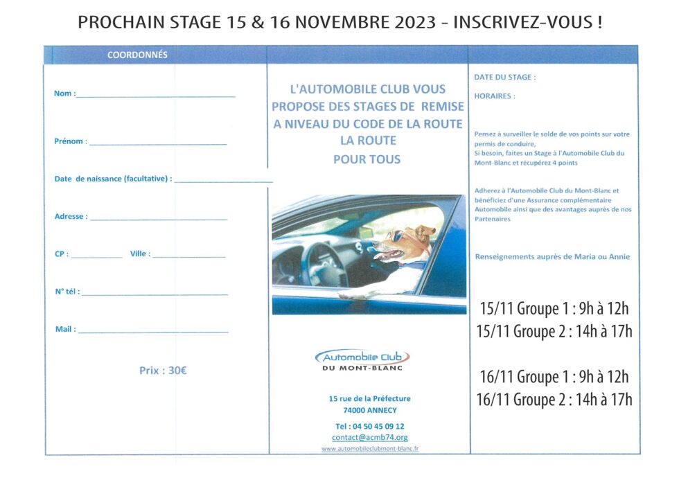 Prochain stage de remise à niveau | Automobile Club du Mont-Blanc